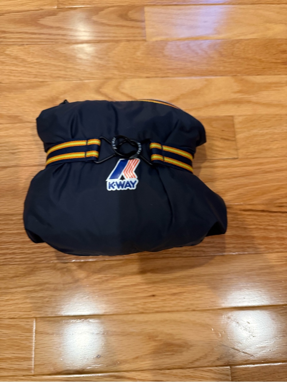 K-Way Men's Navy Packable Raincoat with Yellow-Striped Detail